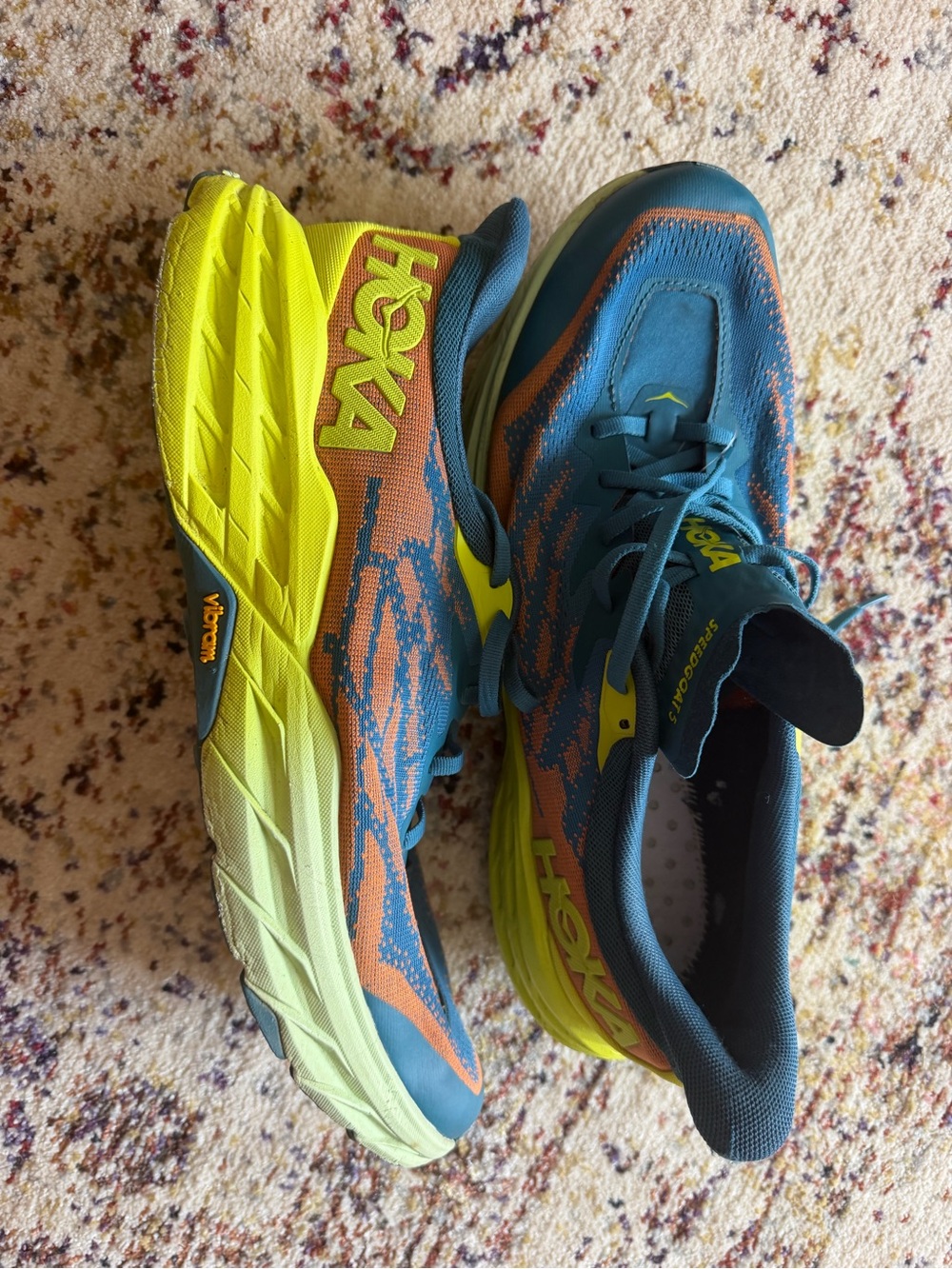Hoka Men, Neon Yellow, and Orange Trail Sneakers